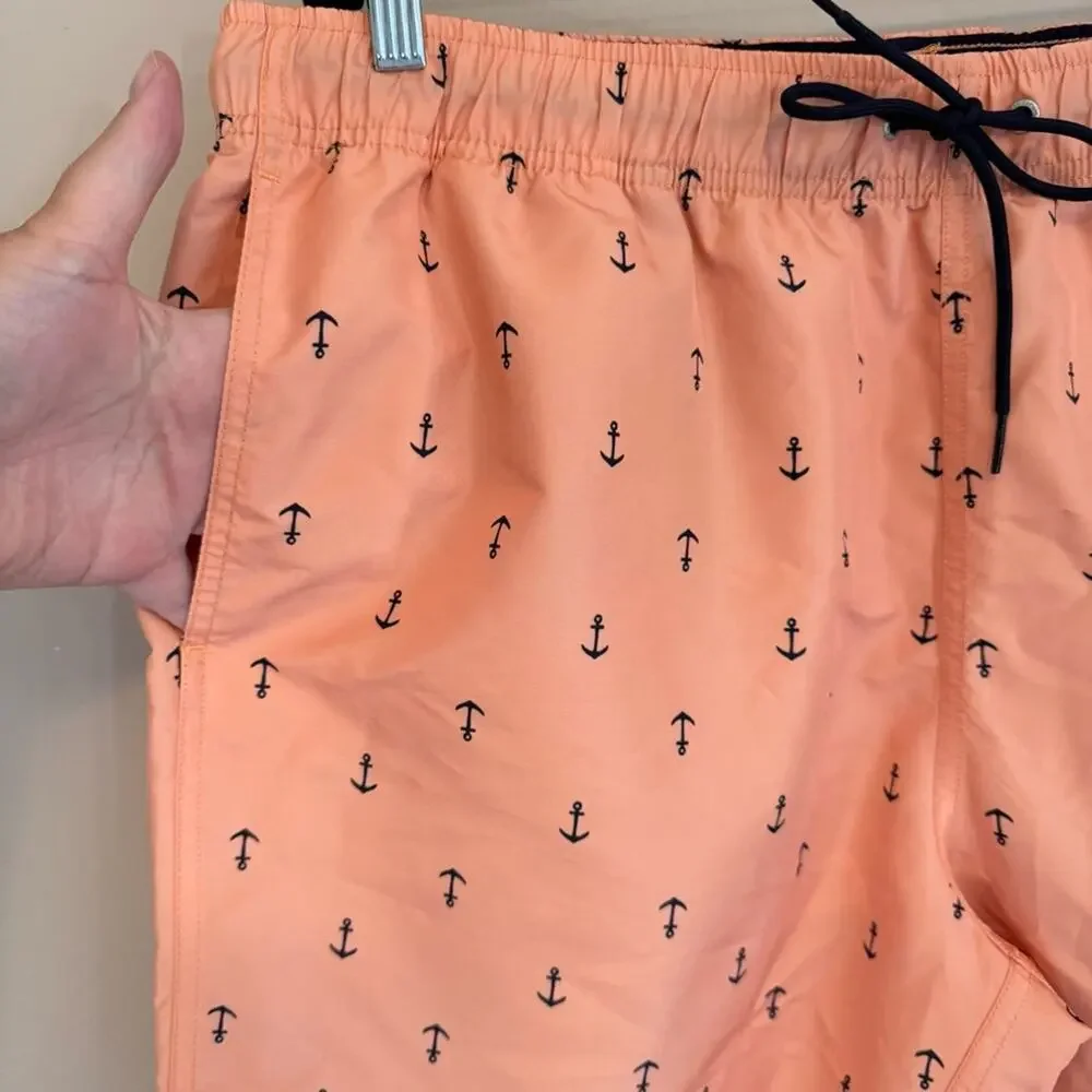 Nautica Mens Elastic Waist Quick Dry Peach Anchor Swim Trunks Shorts Size XL NWT